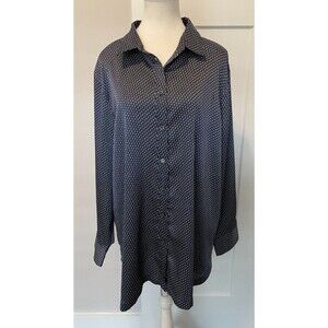 BANANA REPUBLIC Womens Button TOP Long Sleeve BLUE White Silky PARKER Size XL
